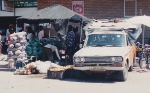 Peter & Rosa's "bakkie" (truck) and vegetable stall.